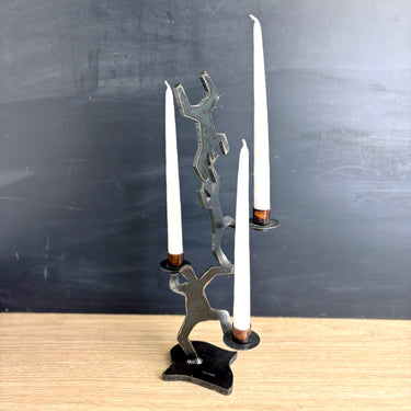 Ivan McLean cut steel dancing figures 3 light candleholder - 1996 artisan vintage - NextStage Vintage