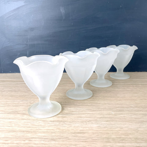 Indiana Glass frosted ruffle top ice cream cup - set of 4
