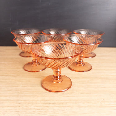 Imperial Glass Ohio Twisted Optic Pink Champagne or Tall Sherbet Glasses - Set of 6