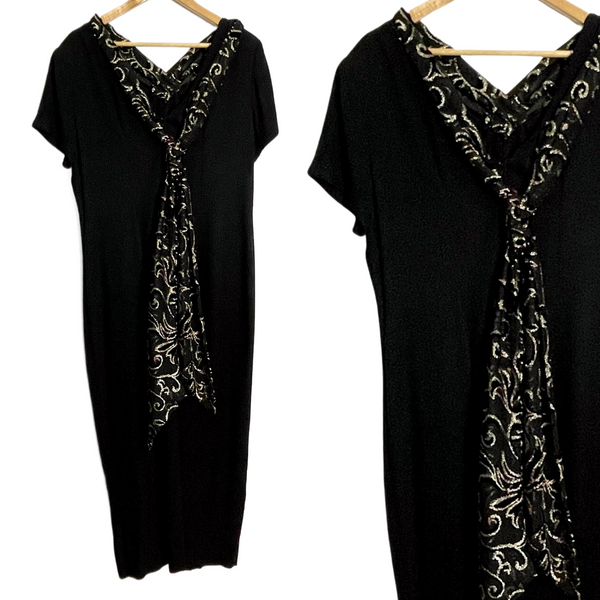 Incite black party dress with scarf down the back - 1980s vintage - size large - NextStage Vintage