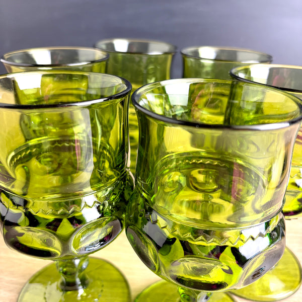 Indiana Glass Kings Crown goblets - set of 6 - 1960s green stemware