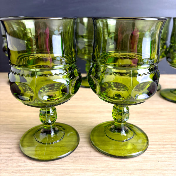 Indiana Glass Kings Crown goblets - set of 6 - 1960s green stemware