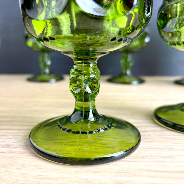 Indiana Glass Kings Crown goblets - set of 6 - 1960s green stemware