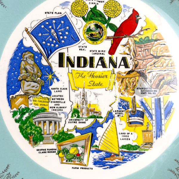 Indiana state souvenir plate - vintage 1960s road trip plate