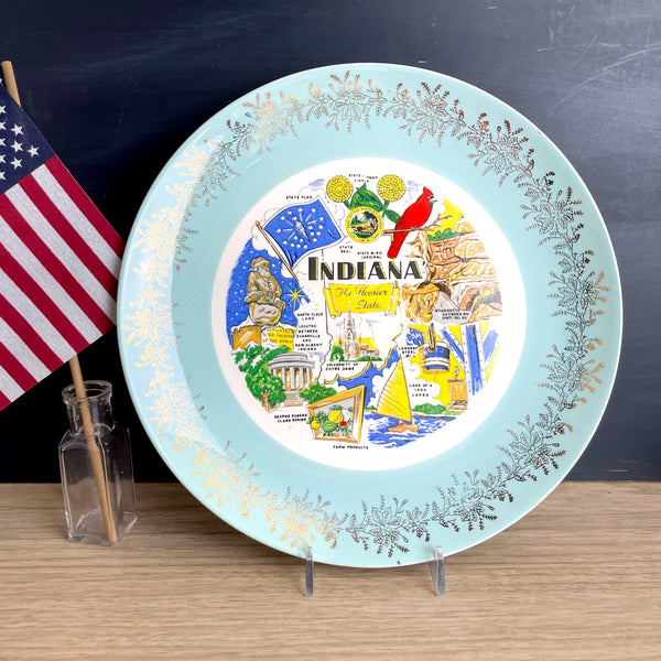 Indiana state souvenir plate - vintage 1960s road trip plate