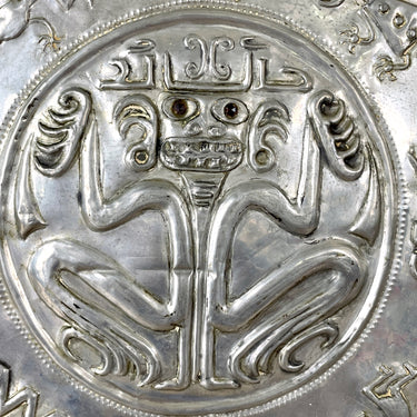 Folk art indigenous motifs tin relief covered box - 1960s vintage - NextStage Vintage