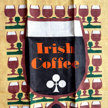Vintage Ireland souvenir linen tea towel - Irish Coffee recipe