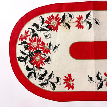 Italian linen Christmas table runner - poinsettia - 1970s vintage - NextStage Vintage