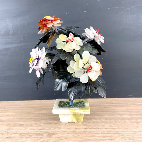 Jade bonsai tree with flowers - vintage Asian decor - NextStage Vintage