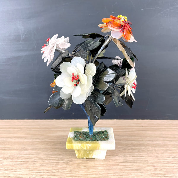 Jade bonsai tree with flowers - vintage Asian decor - NextStage Vintage