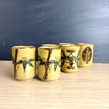 Vintage Japanese yunomi tea cups – set of 6 Mino pottery sake cups, Otagiri style - NextStage Vintage