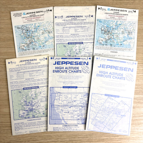 Jeppesen US high altitude Europe low altitude enroute charts - lot of 6 - vintage