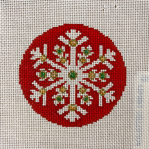 Susan Roberts Red and Blue Jewel Snowflake ornament needlework canvases - NextStage Vintage