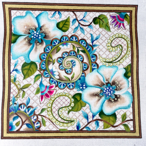 Janice Gaynor Circle Paisley Tan needlepoint canvas #JG1019 - NextStage Vintage