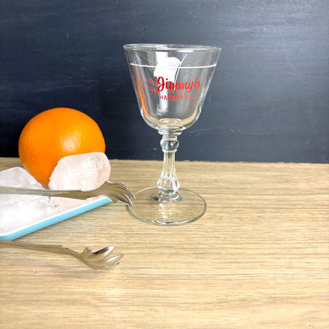 Jimmy's Harbor Side cocktail glass - vintage Boston souvenir