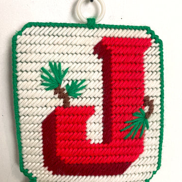 JOY plastic canvas stitched door hanger or wall decor - 1980s vintage - NextStage Vintage