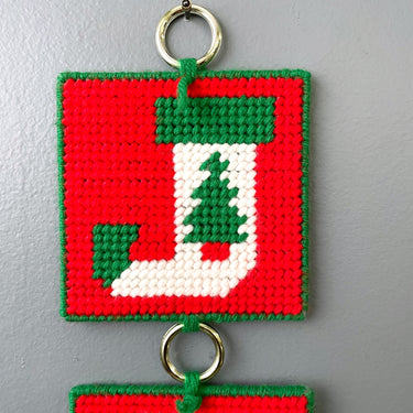 JOY plastic canvas stitched door hanger or wall decor - 1980s vintage - NextStage Vintage