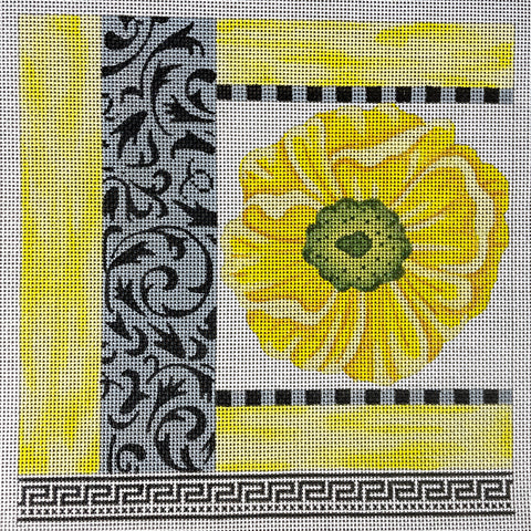 JP Needlepoint black white yellow patchwork floral needlepoint #V60 - NextStage Vintage