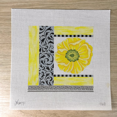 JP Needlepoint black white yellow patchwork floral needlepoint #V60 - NextStage Vintage