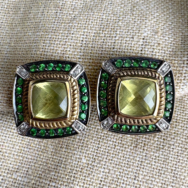 Judith Ripka Gold Vermeil Gemstone Earrings Canary Yellow & Green Halo - NextStage Vintage