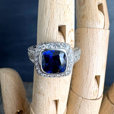 Judith Ripka Silver Rhodium Plated Ring - Lab Blue Sapphire and CZ - Size 6 - NextStage Vintage