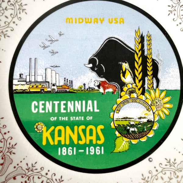 Kansas Centennial souvenir plate - 1960s road trip souvenir - NextStage Vintage