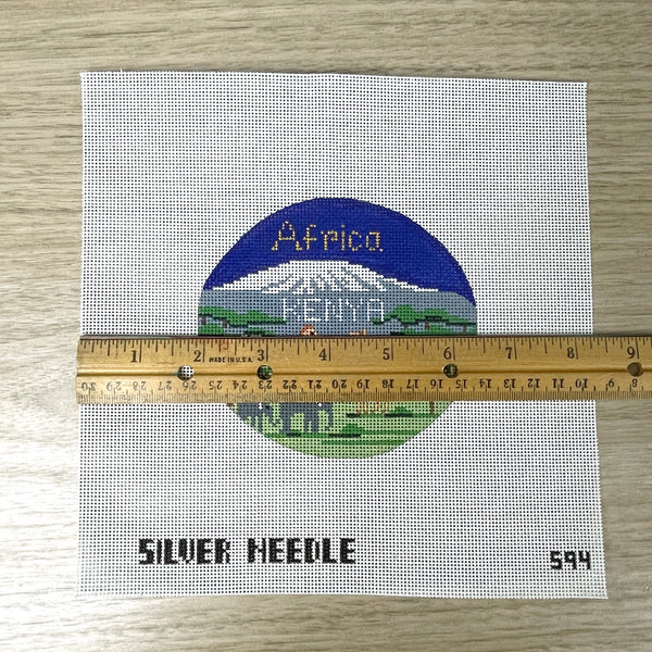 Silver Needle Africa/Kenya travel round handpainted needlepoint canvas #594 - NextStage Vintage