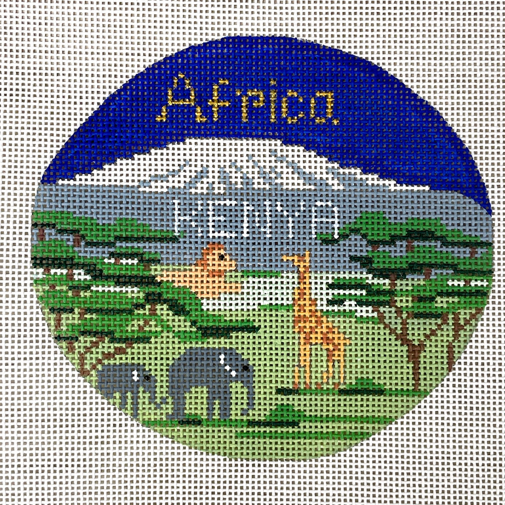 Silver Needle Africa/Kenya travel round handpainted needlepoint canvas #594 - NextStage Vintage