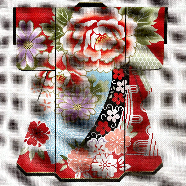 Lee's Needle Arts Blossoms on Red large kimono needlepoint canvas - SPM349 - NextStage Vintage