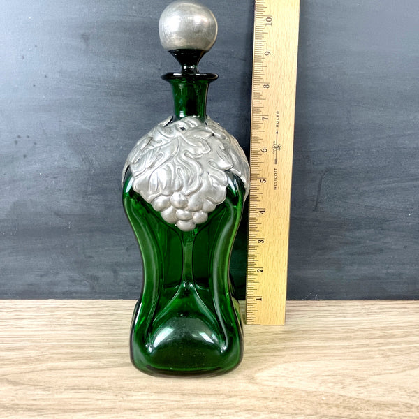 Emerald green kluk kluk decanter with pewter grapes - NextStage Vintage