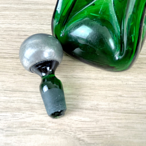Emerald green kluk kluk decanter with pewter grapes - NextStage Vintage