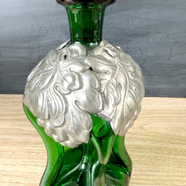 Emerald green kluk kluk decanter with pewter grapes - NextStage Vintage
