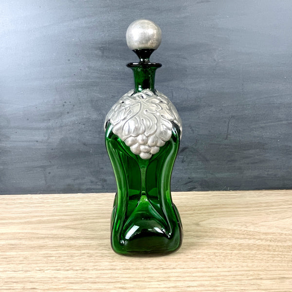 Emerald green kluk kluk decanter with pewter grapes - NextStage Vintage