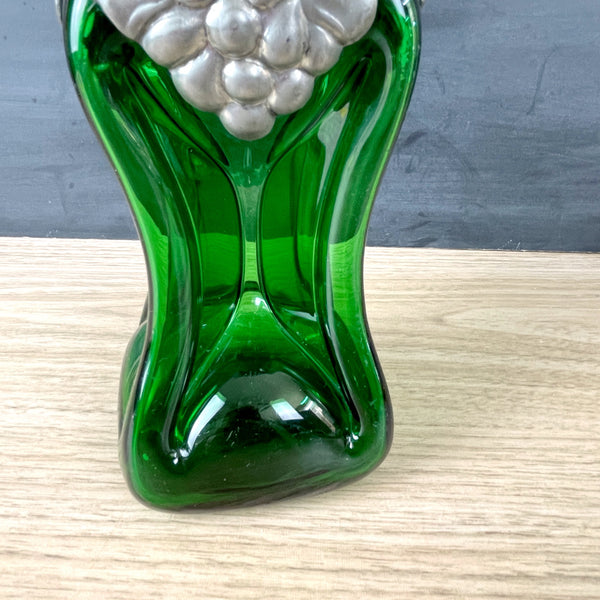 Emerald green kluk kluk decanter with pewter grapes - NextStage Vintage