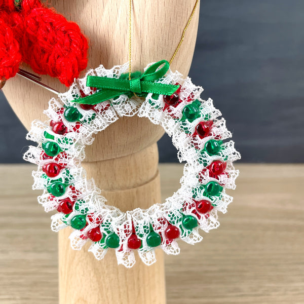 Christmas ribbon and yarn ornament trio - vintage holiday - NextStage Vintage