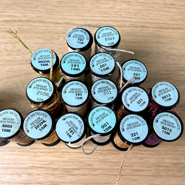 25 Kreinik Metallic #16 medium braid PARTIAL spools - NextStage Vintage