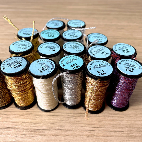 25 Kreinik Metallic #16 medium braid PARTIAL spools - NextStage Vintage