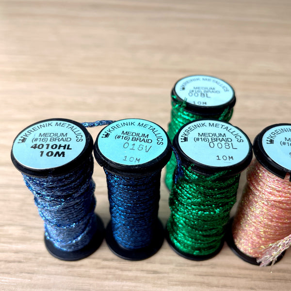 25 Kreinik Metallic #16 medium braid PARTIAL spools - NextStage Vintage