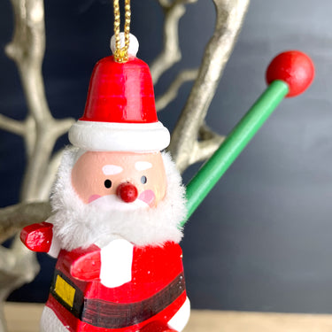 Kurt Adler Santa riding a unicycle wooden ornament - 1982 vintage - NextStage Vintage