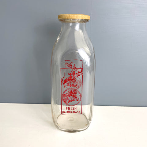 Kusek Bros Farm milk bottle - Palmer, MA - vintage bottle - NextStage Vintage