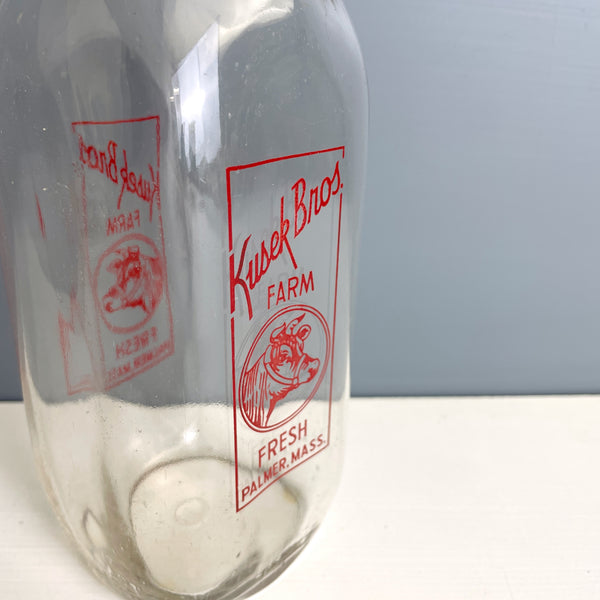 Kusek Bros Farm milk bottle - Palmer, MA - vintage bottle - NextStage Vintage