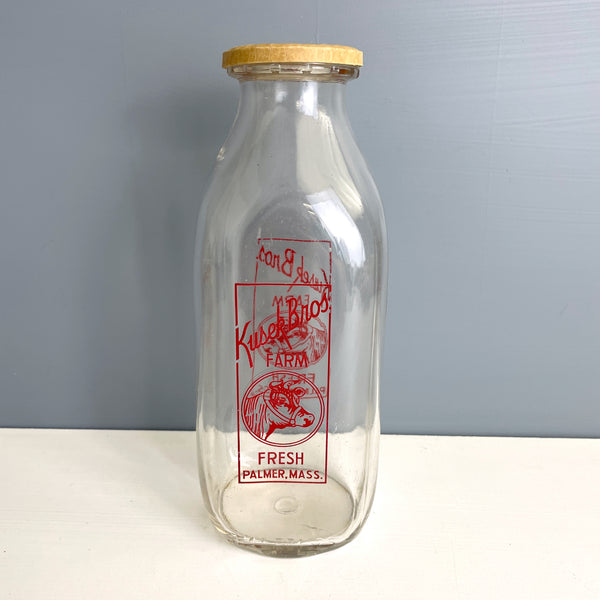 Kusek Bros Farm milk bottle - Palmer, MA - vintage bottle - NextStage Vintage