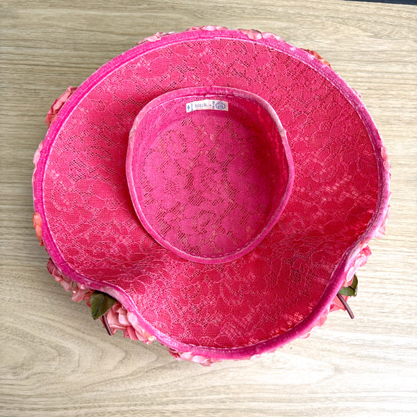 Vintage 1950s Floral Ladies Hat with Velvet Ribbon & Silk Flowers – Union Made – G. Fox & Co. Box