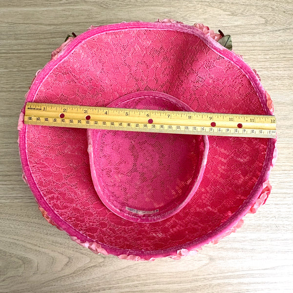 Vintage 1950s Floral Ladies Hat with Velvet Ribbon & Silk Flowers – Union Made – G. Fox & Co. Box