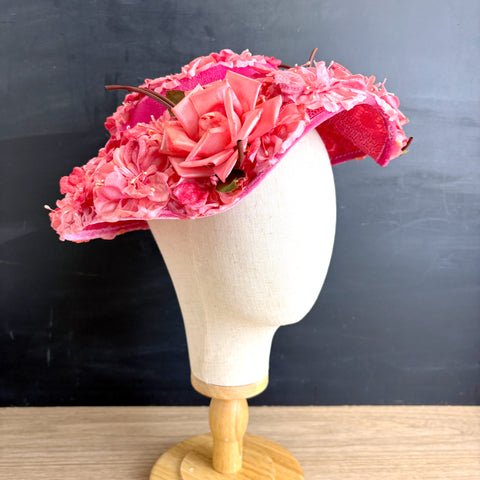 Vintage 1950s Floral Ladies Hat with Velvet Ribbon & Silk Flowers – Union Made – G. Fox & Co. Box