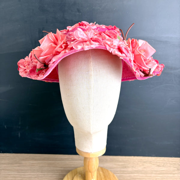 Vintage 1950s Floral Ladies Hat with Velvet Ribbon & Silk Flowers – Union Made – G. Fox & Co. Box