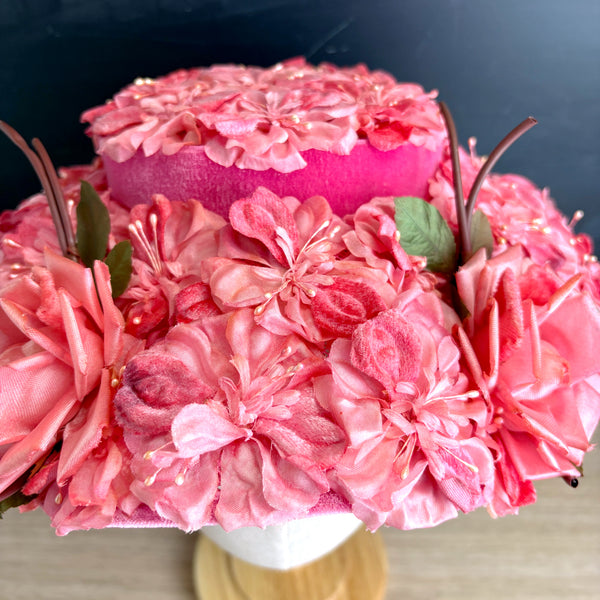 Vintage 1950s Floral Ladies Hat with Velvet Ribbon & Silk Flowers – Union Made – G. Fox & Co. Box