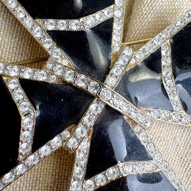 Landau crystal and black enamel / resin Maltese Cross brooch - NextStage Vintage