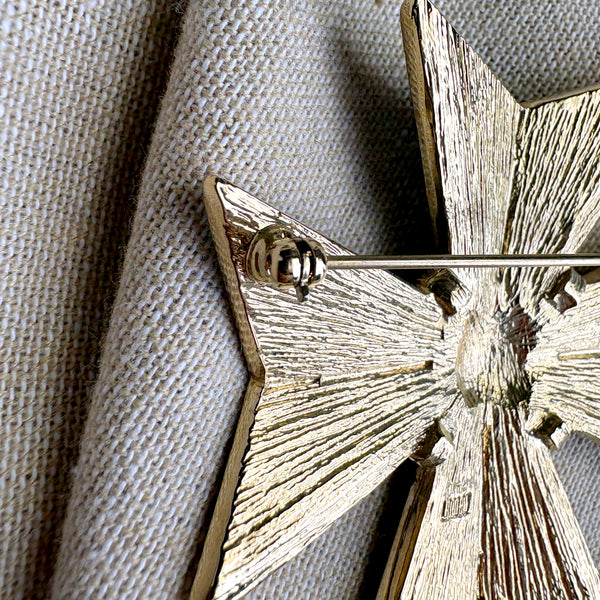 Landau crystal and black enamel / resin Maltese Cross brooch