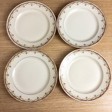 Antique A. Lanternier and Cie Limoges France Side Plates - Set of 4 - Pink Rose Garland
